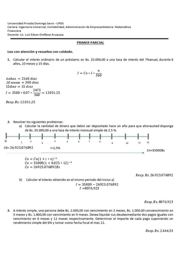 Primer Parcial - Matematicas Financieras | PDF
