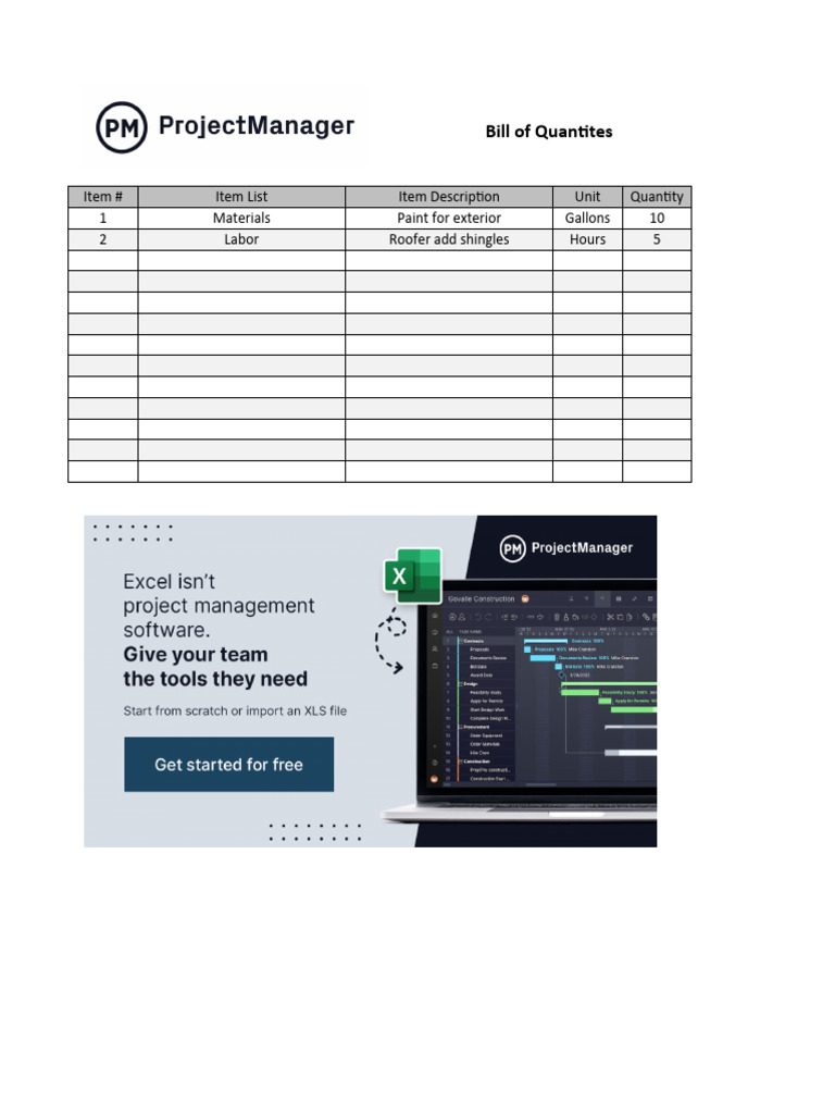 Free Bill of Quantities Template Excel ProjectManager WLNK | PDF