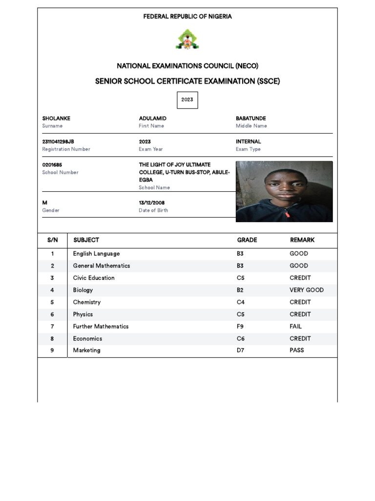 NECO Results Portal PDF
