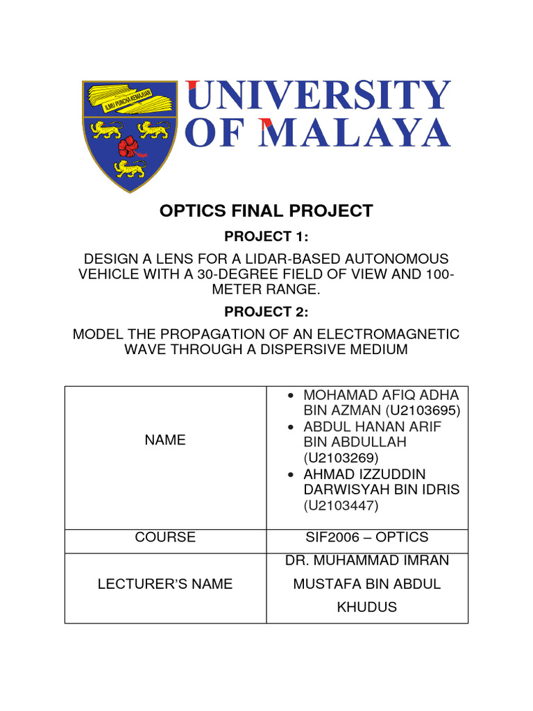 Final Project Optics Pdf Waves Dispersion Optics