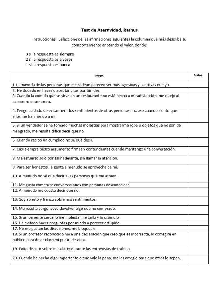 Test de Asertividad Rathus | PDF