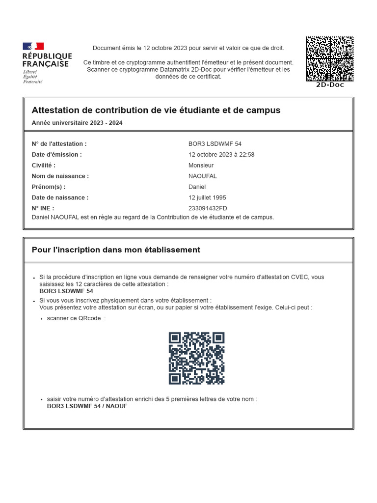 Attestation CVEC 20232024 PDF
