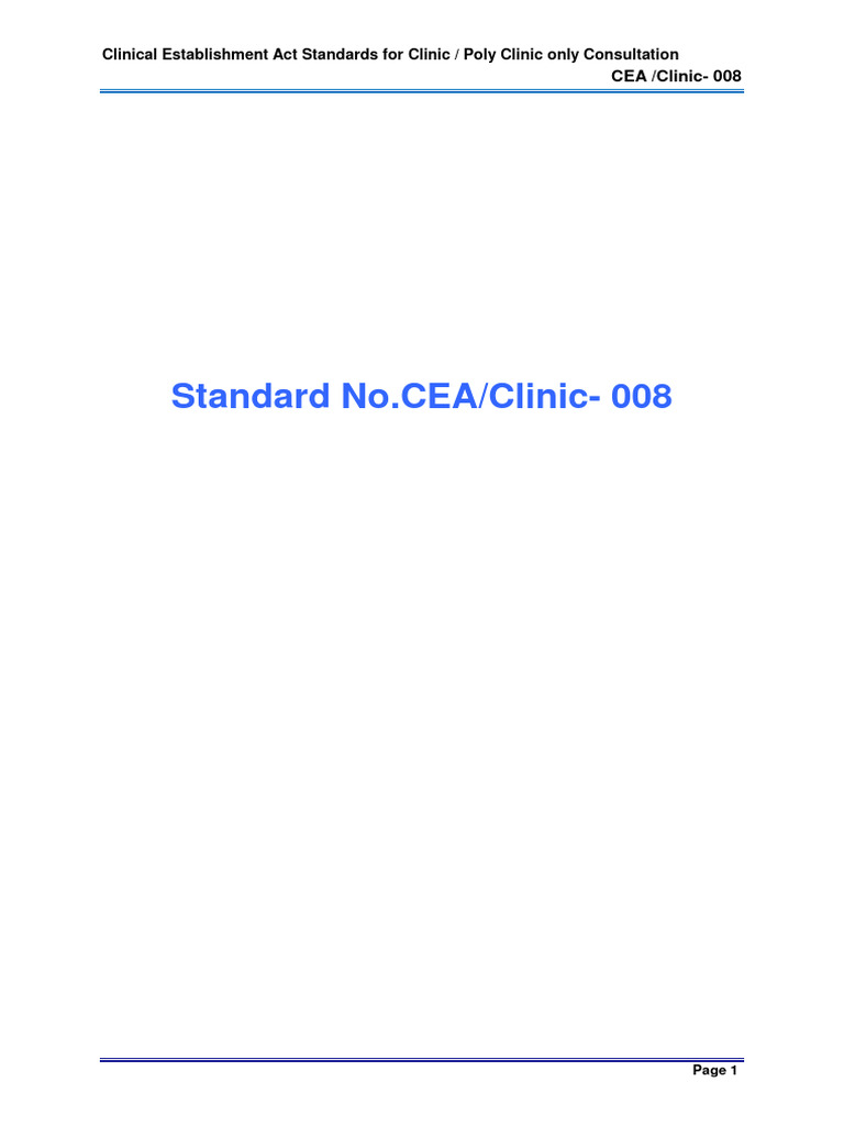 Standard No - CEA/Clinic-008: Clinical Establishment Act Standards For ...