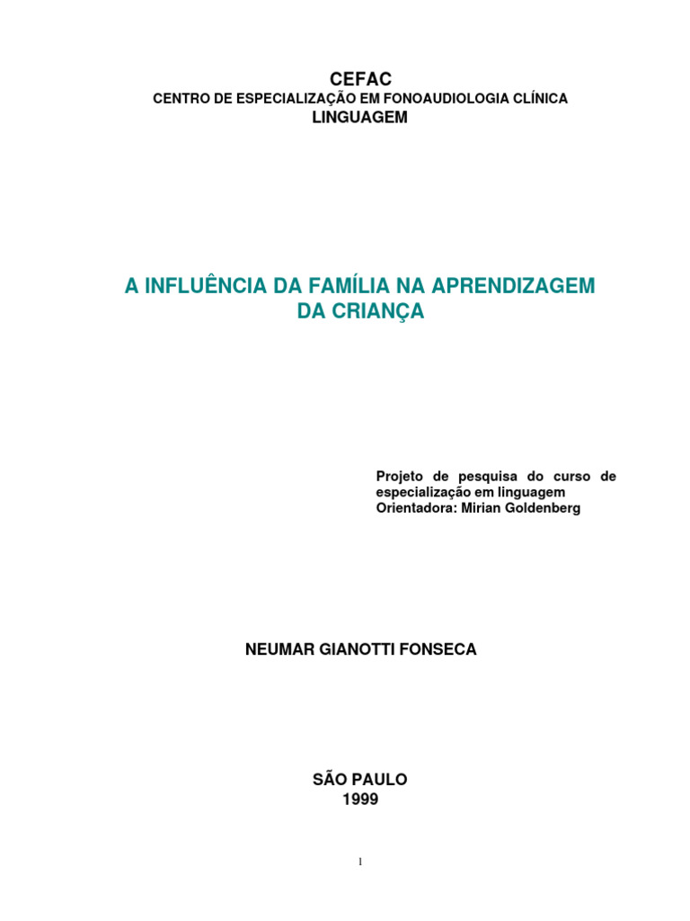 Influência Familiar na Aprendizagem Infantil | PDF | Aprendizado | Família