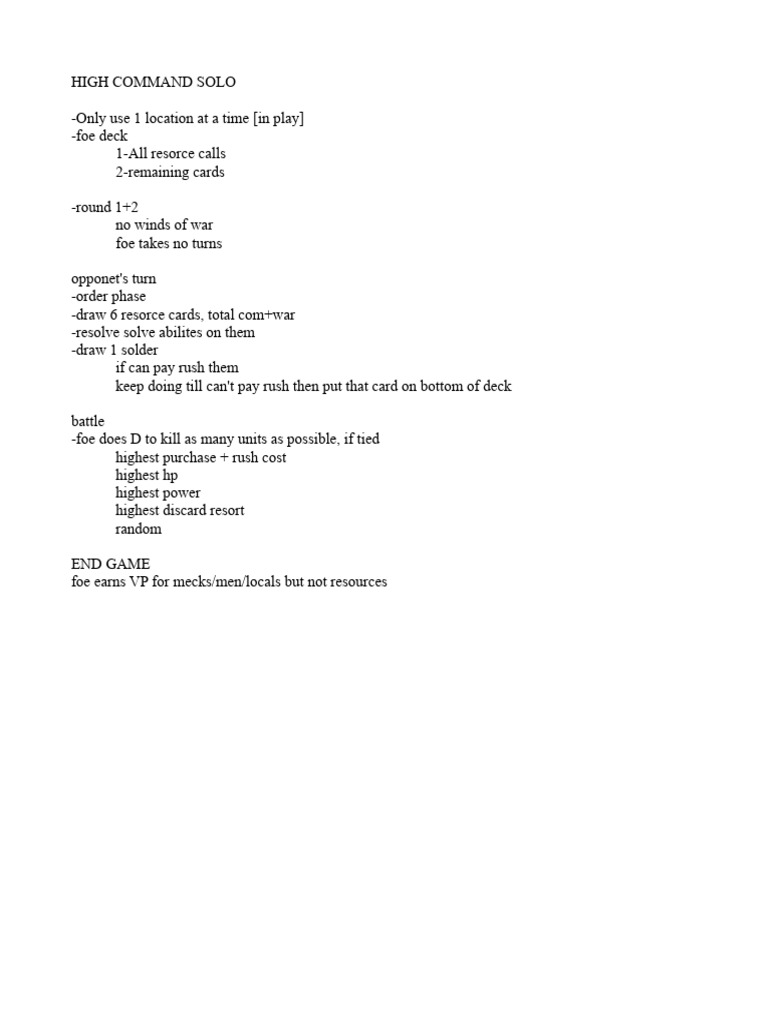 High Command Solo PDF