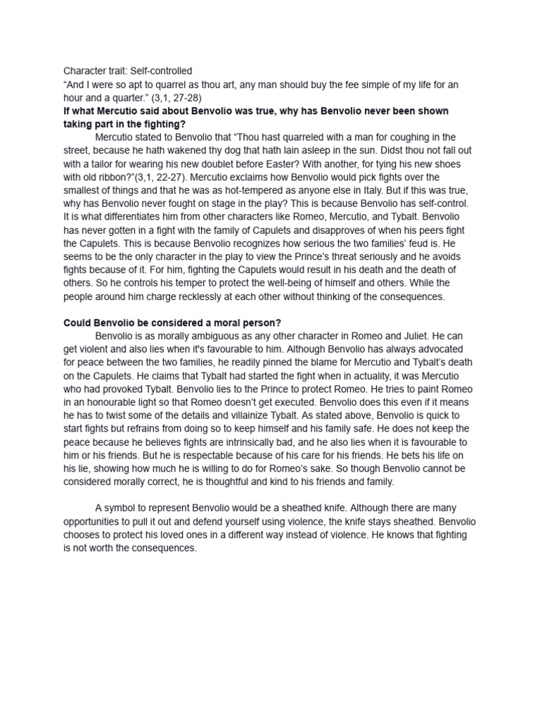 Act 3 Notes - Benvolio | PDF | Characters In Romeo And Juliet
