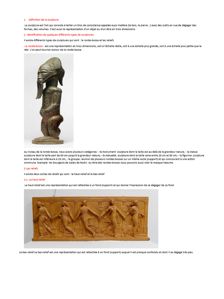 Définition de la sculpture PDF Sculpture Arts plastiques