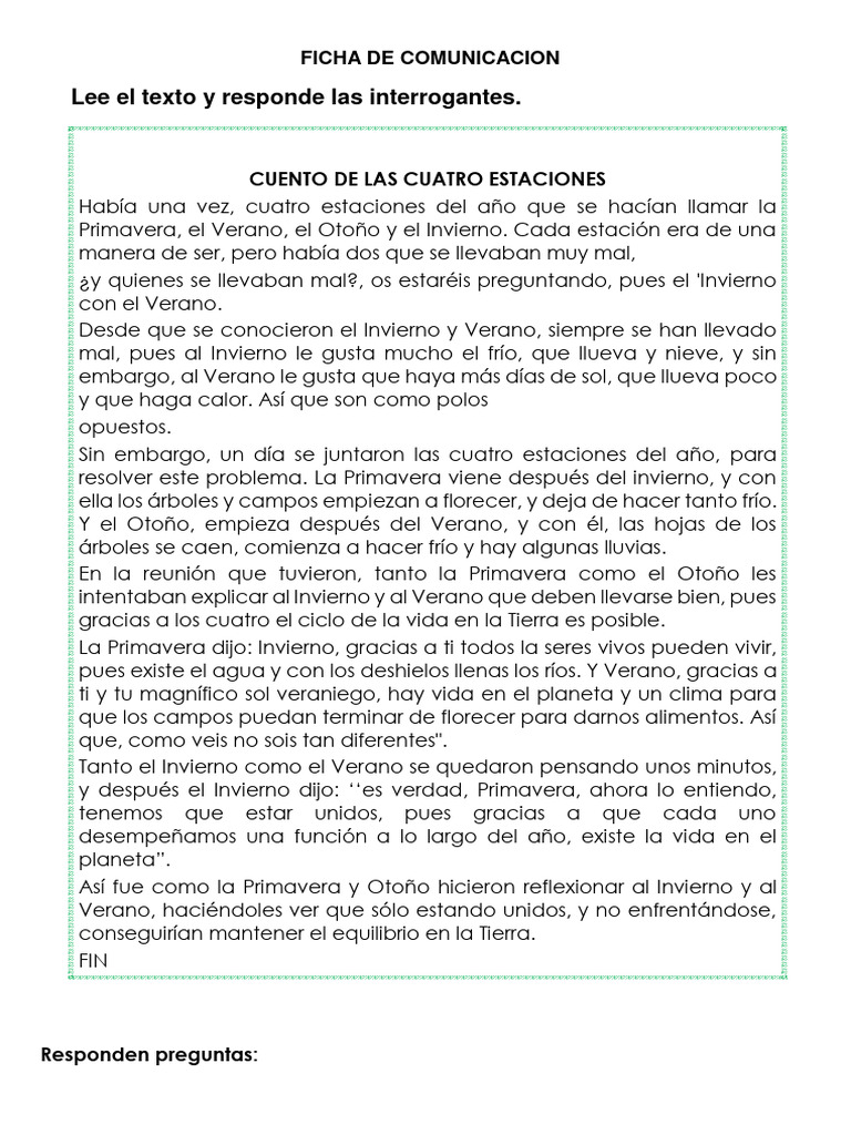 Cuento de las Cuatro Estaciones | PDF | Temporada de primavera) | Invierno