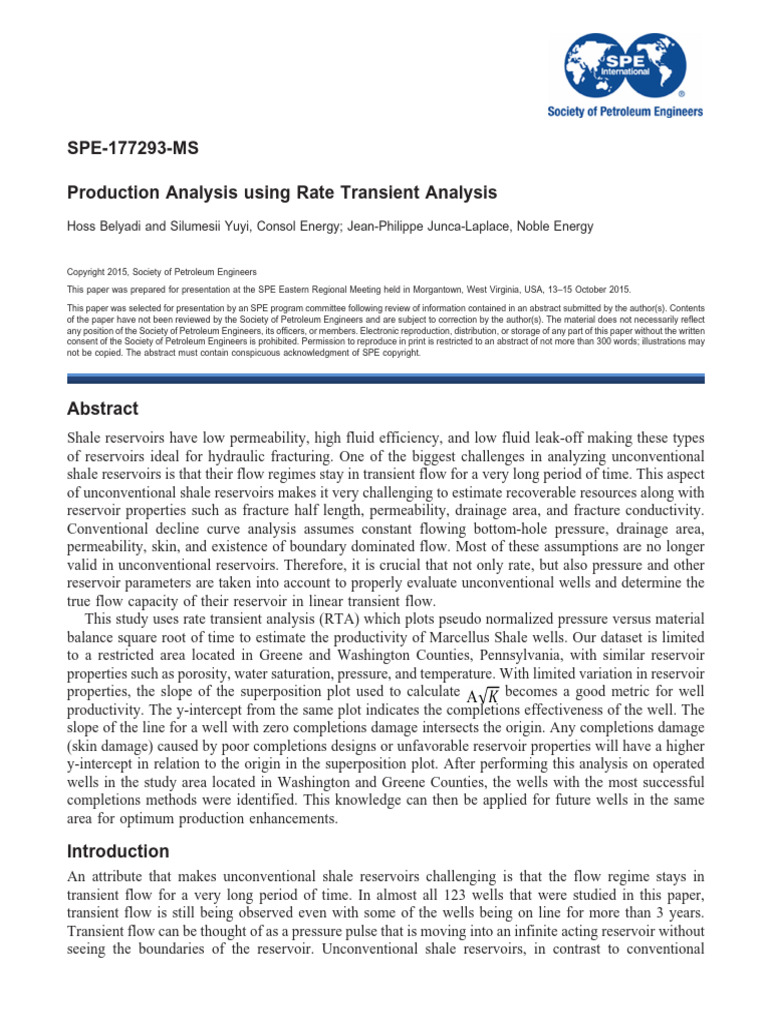 SPE-177293-MS Production Analysis Using Rate Transient Analysis | PDF