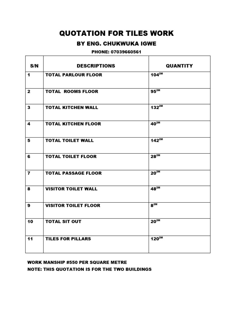 Quotation For Tiles Work PDF