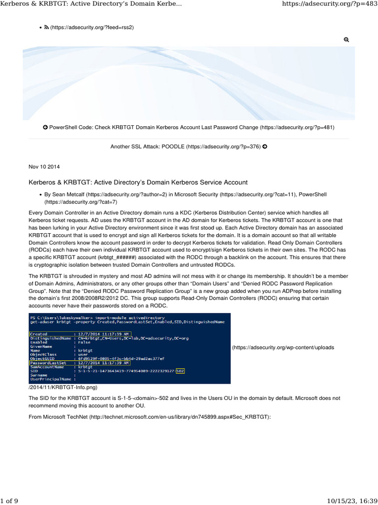 Understanding the KRBTGT Account in AD | PDF | Active Directory | Password