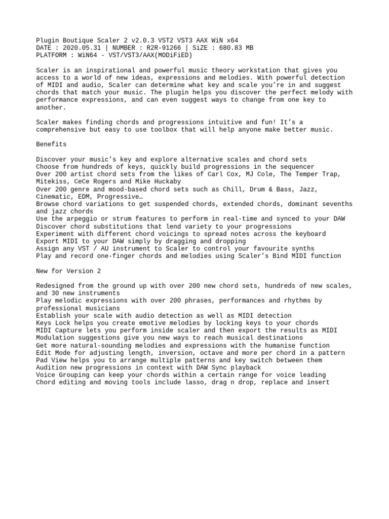 Scaler 2 VST Plugin Overview and Features | PDF | Chord (Music) | Scale ...