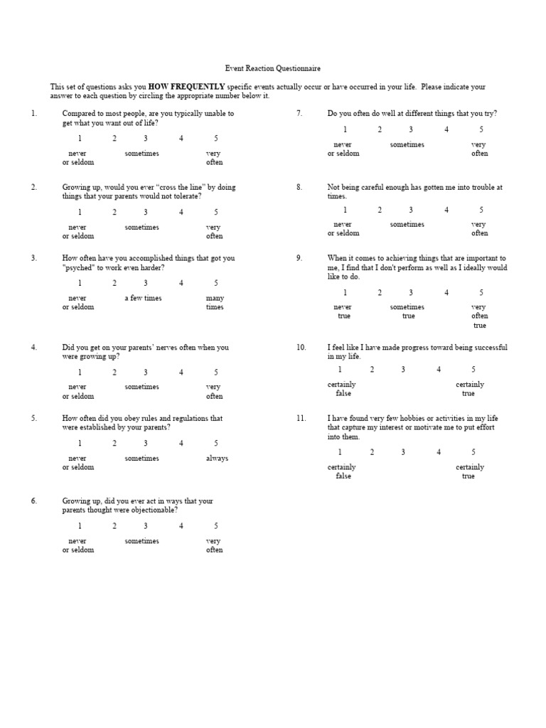 Event Reaction Questionnaire Guide | PDF | Psychology | Psychological ...