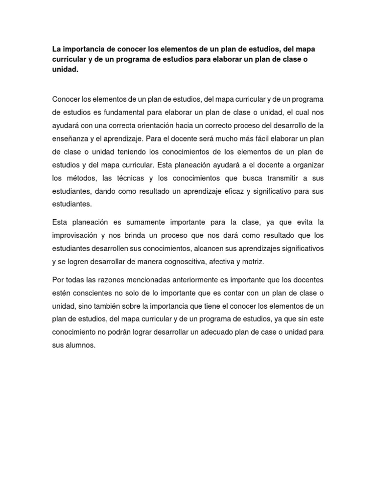 Elementos Clave del Plan de Estudios | PDF | Crecimiento personal y ...