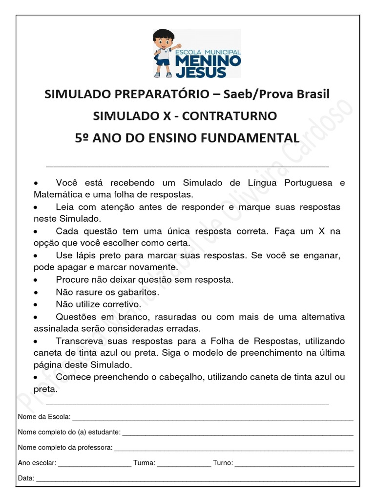 Simulado Saeb 2024: 5º Ano Língua Portuguesa | PDF | Amor | Voo