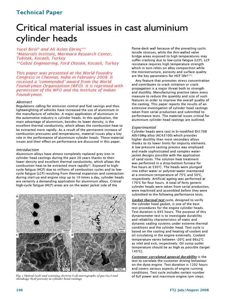 Aluminum Cylinder Head Challenges | PDF | Fatigue (Material) | Fracture