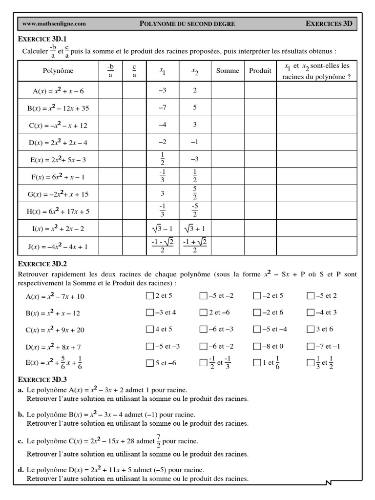 Somme et produit des racines de polynômes PDF Méthodes et — free download