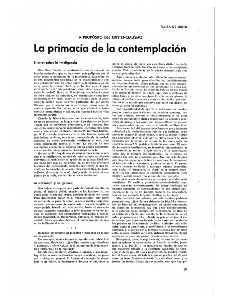 La Primacía de La Contemplación | PDF | Pensamiento | Esencia