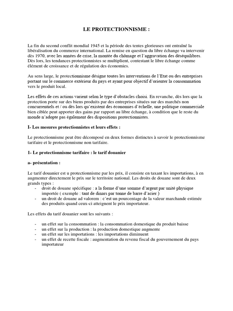 Avantages et inconvénients du protectionnisme | PDF