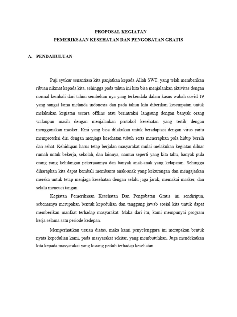 PROPOSAL KEGIATAN Pemeriksaan Dan Pengobatan Gratis PDF