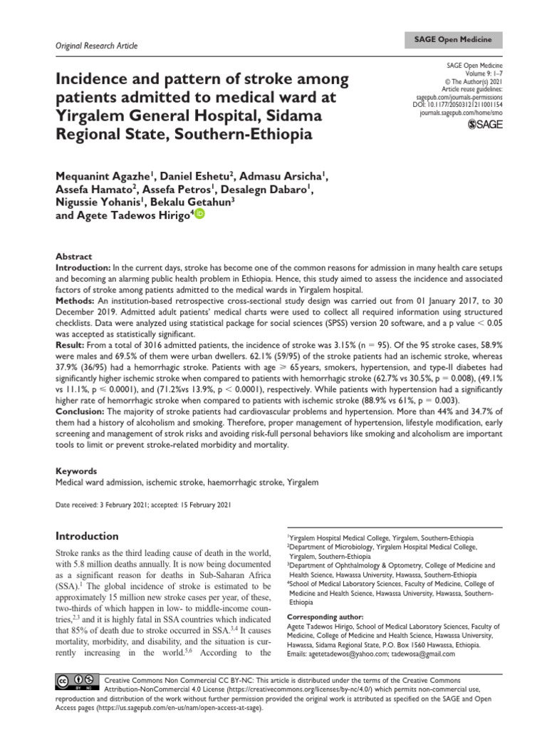 Incidence and Pattern of Stroke Among Patients Admitted To Medical Ward ...