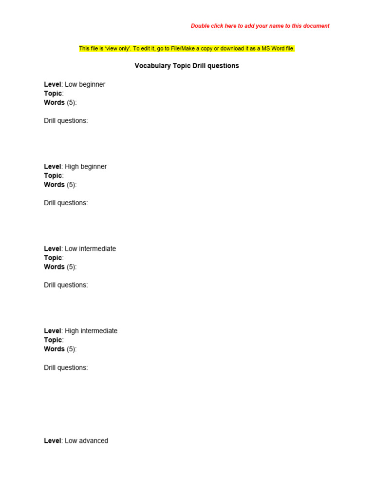 Vocabulary Topic Drill Questions PDF