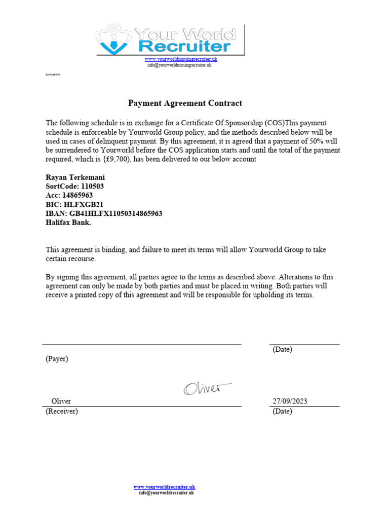 Nursing Sponsorship Payment Terms | PDF
