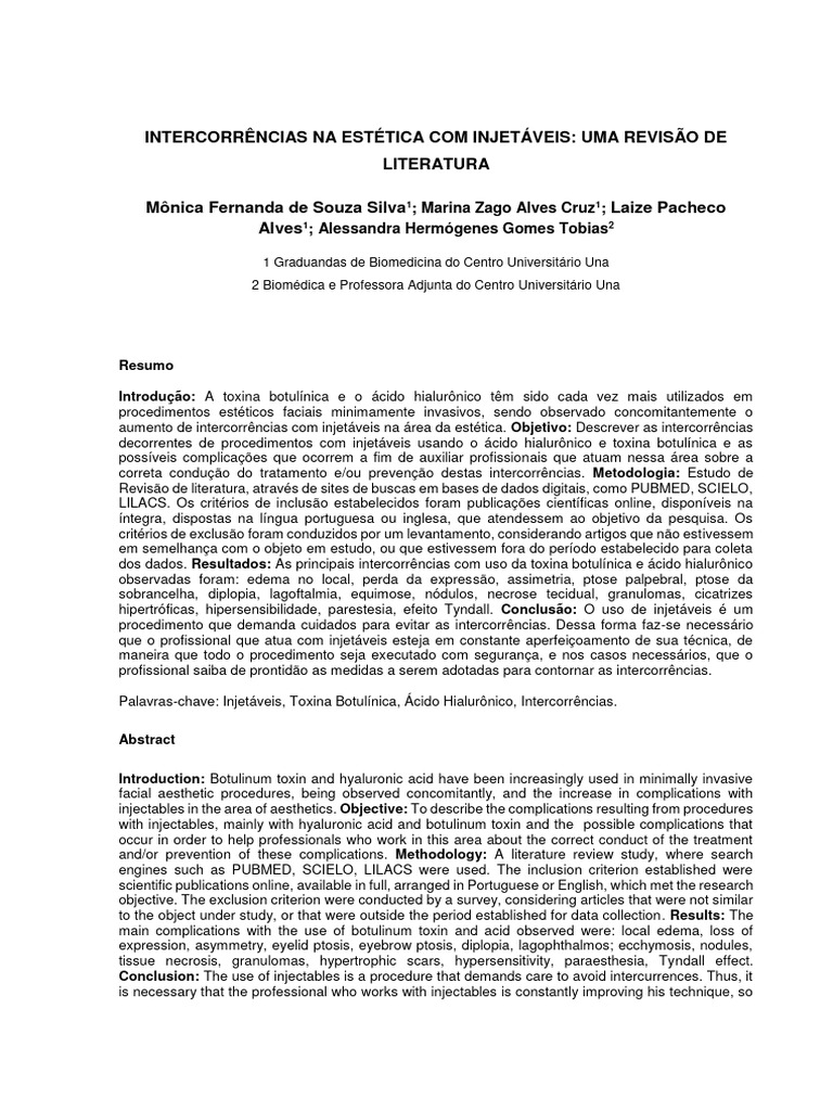 Intercorr ncias na est tica com injet veis uma revis o pdf toxina