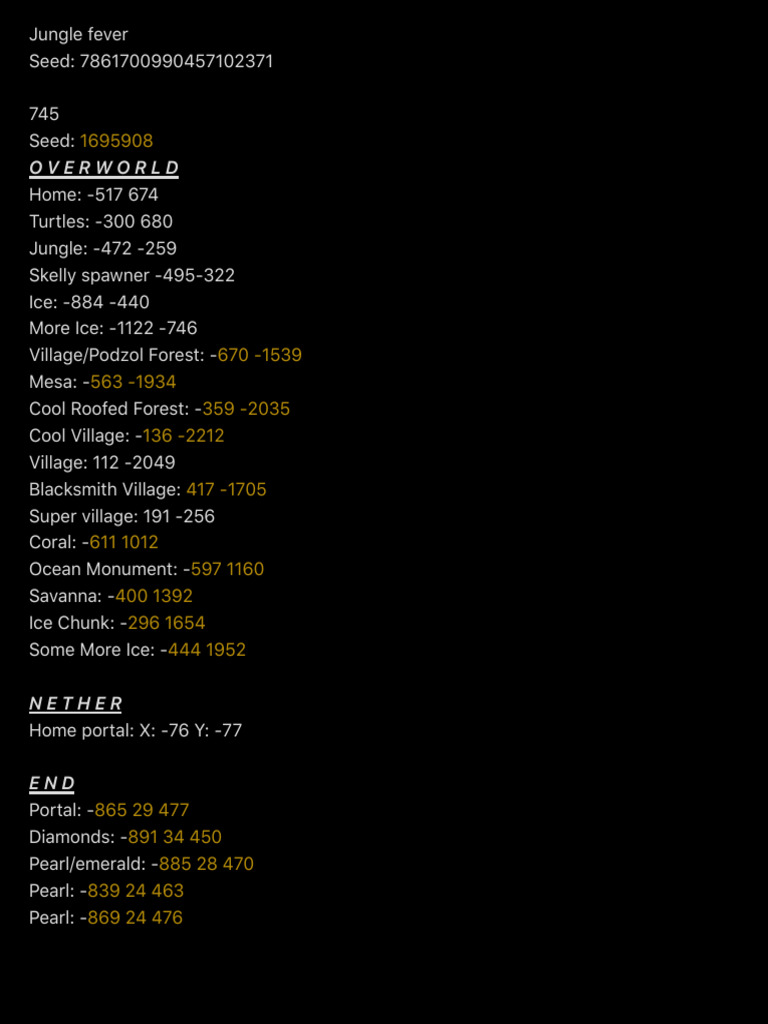 Minecraft Jungle Biome Coordinates Guide | PDF