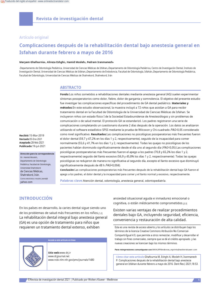 Complications After Dental Rehabilitation Under General Anesthesia in