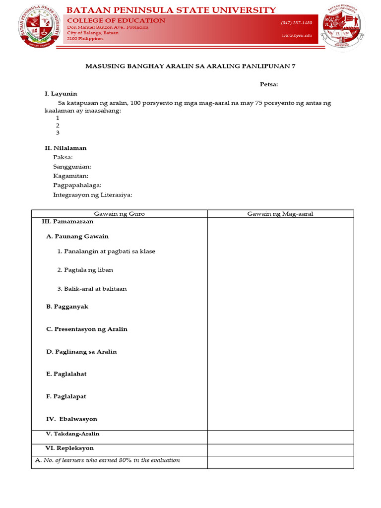 Lesson Plan Template Tagalog | PDF