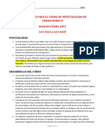 INDICACIONES CURSO Investigación de Operaciones II