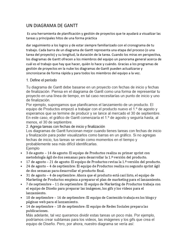 Un Diagrama de Gantt. | Descargar gratis PDF | Gestión de proyectos