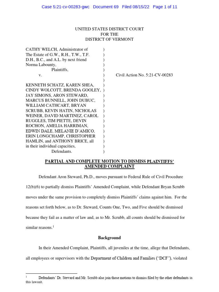 Motion to Dismiss in DCF Case | PDF | Ashcroft V. Iqbal | Complaint