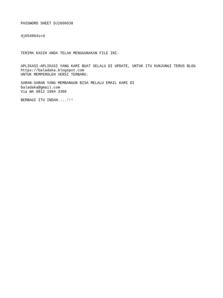 Pasword Sheet Kode DJ2606038 | PDF