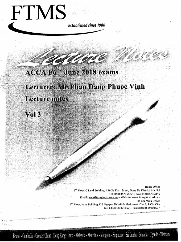 Lecture Notes For F6 CIT | PDF
