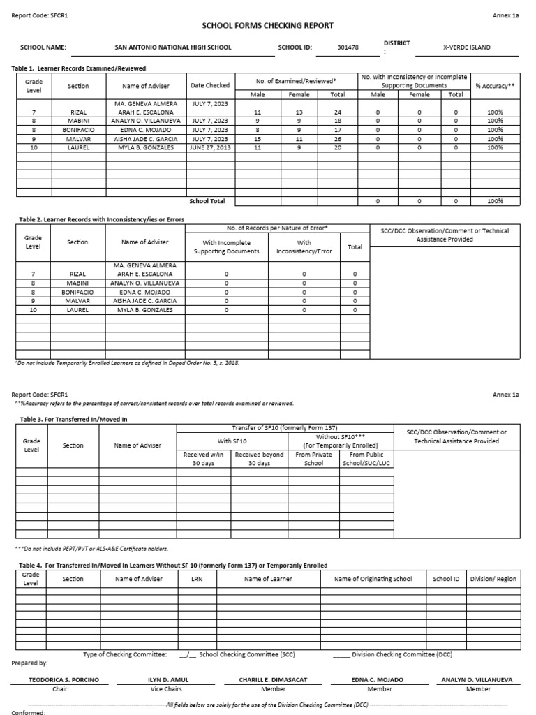 School Forms Checking Report PDF
