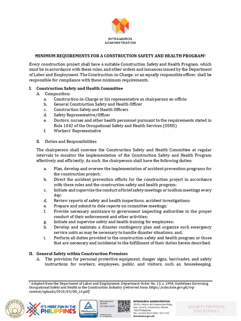 IA Minimum Requirements For A CHSP PDF Occupational Safety And