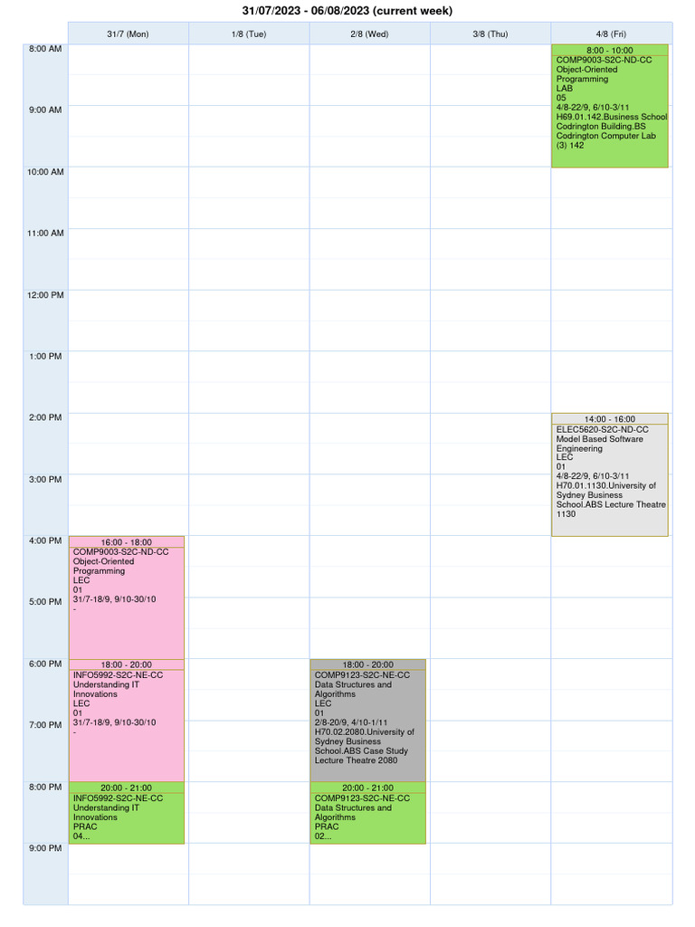 Timetable 520258954 | PDF | Computer Programming | Software Development