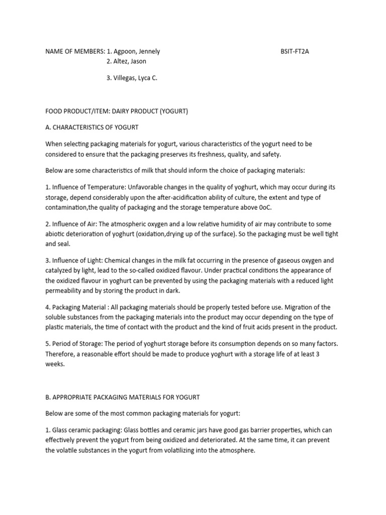 Plab Act 1 PDF Yogurt Packaging And Labeling