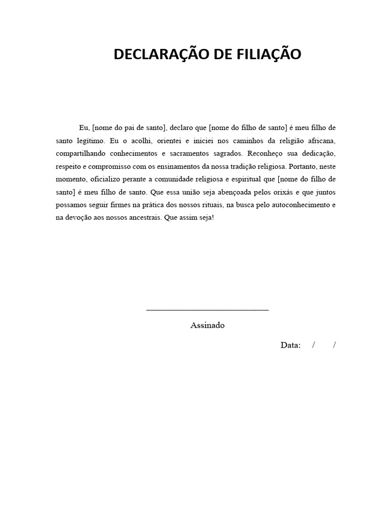 Declaração de Filiação Modelo | PDF