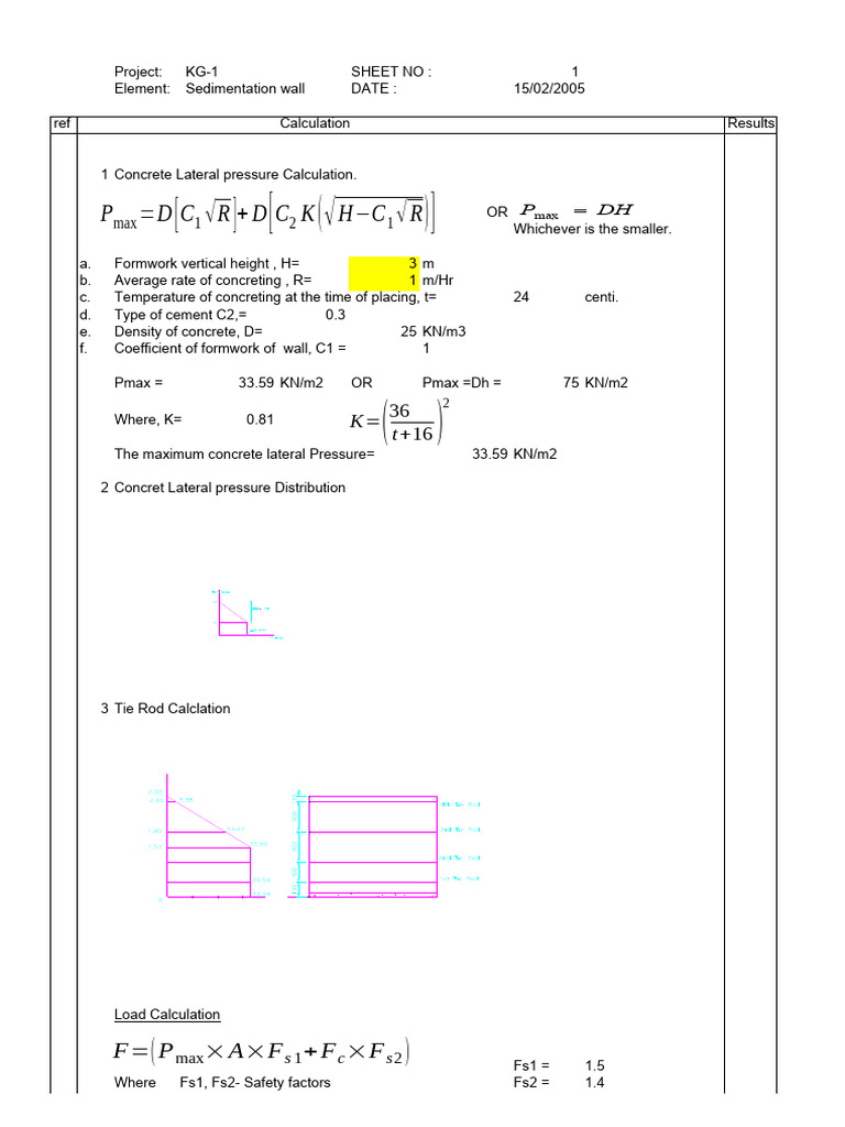 Form Work Tie Rod Calculation 1 PDF Building Materials Building Technology