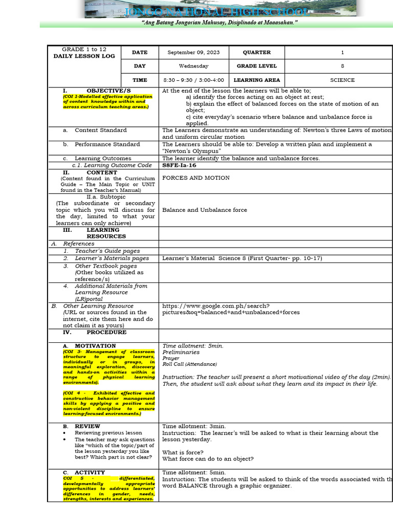 Grade 8 Science Lesson Plan | PDF | Learning | Teachers