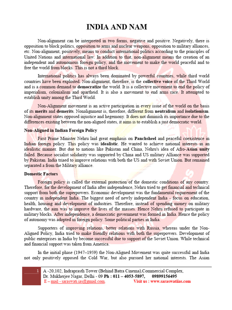 India And Nam Pdf Non Aligned Movement Jawaharlal Nehru