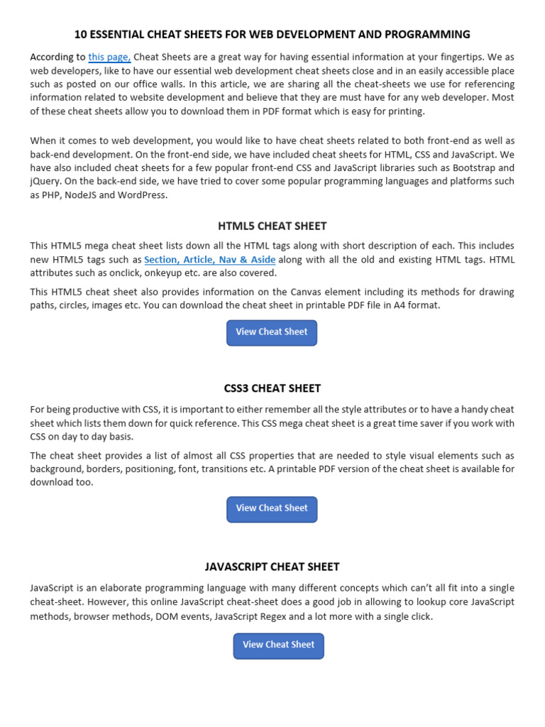 Essential Cheat Sheets For Web Developme | PDF