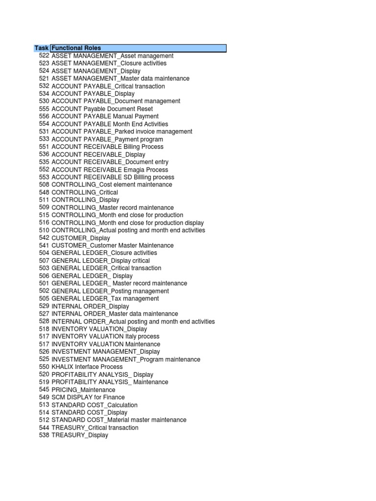 FI Roles and Tcodes PDF Inventory Accounts Payable