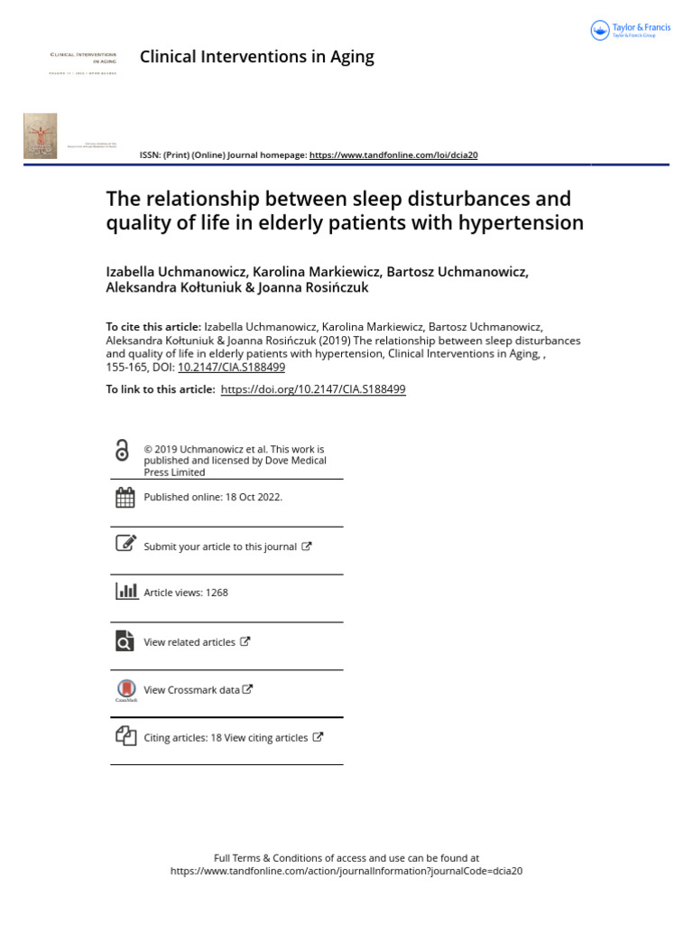 Sleep Disturbances and Quality of Life in Hypertensive Elderly | PDF ...