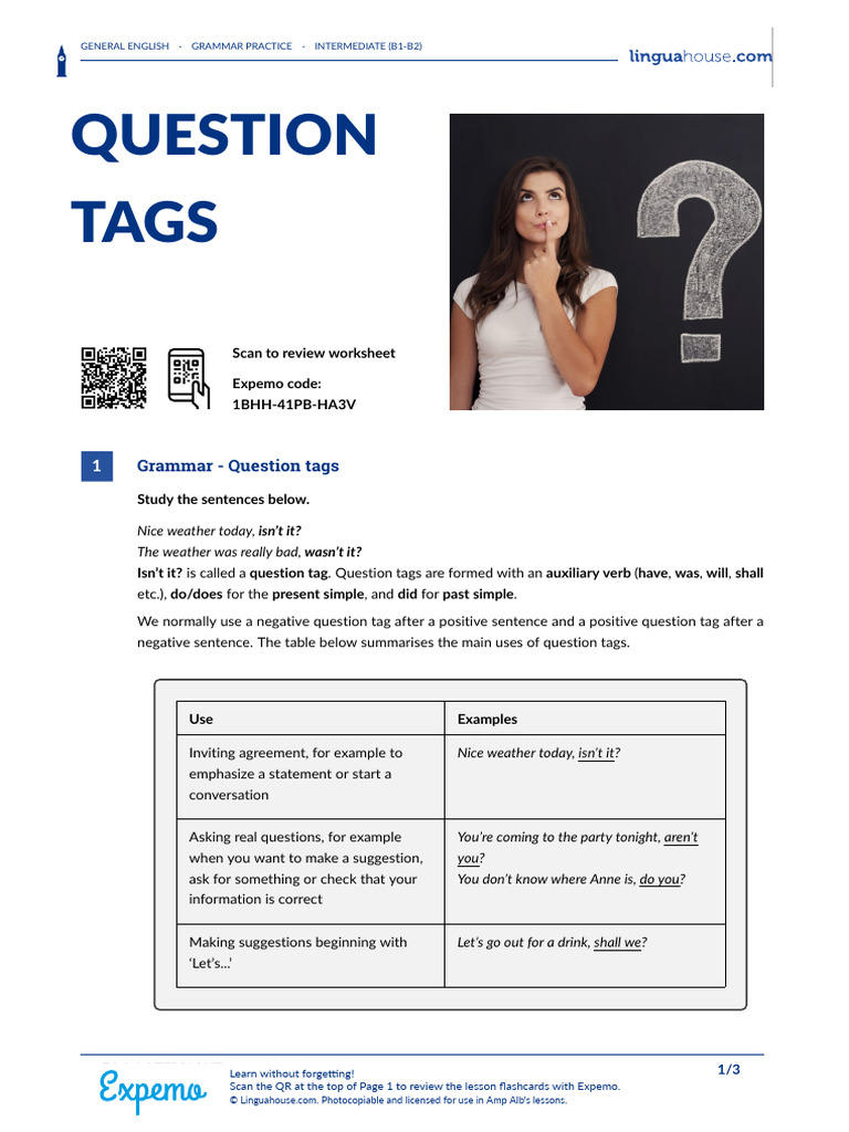 Question Tags British English Student PDF Question Linguistics