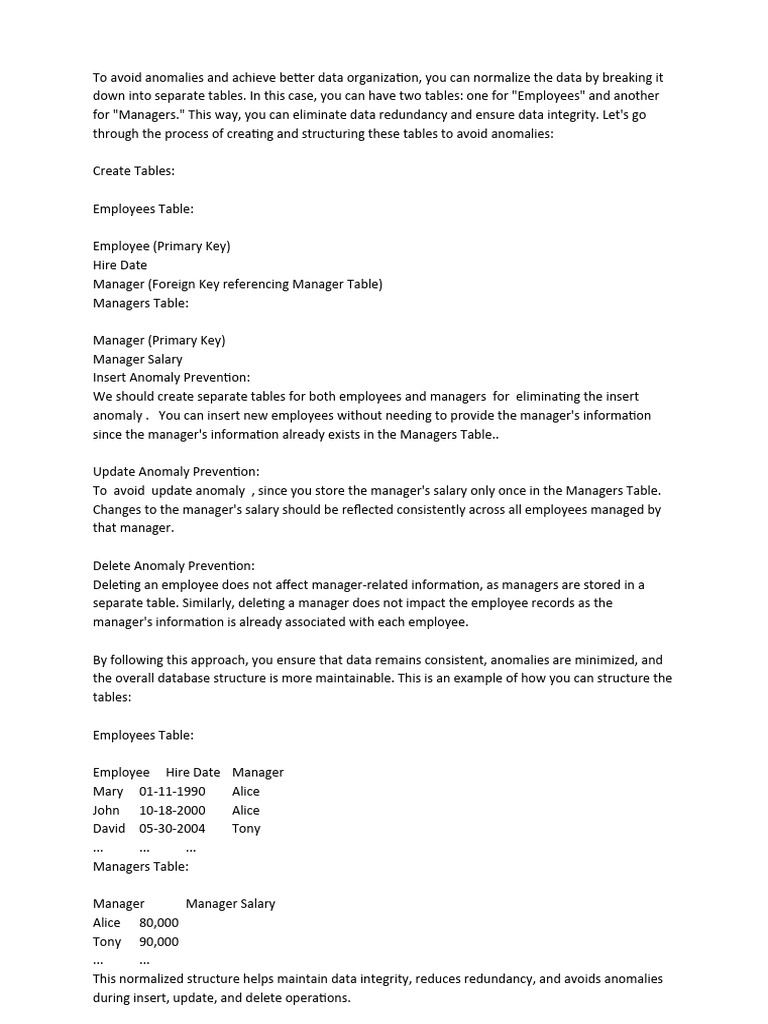 To Avoid Anomalies and Achieve Better Data Organization PDF