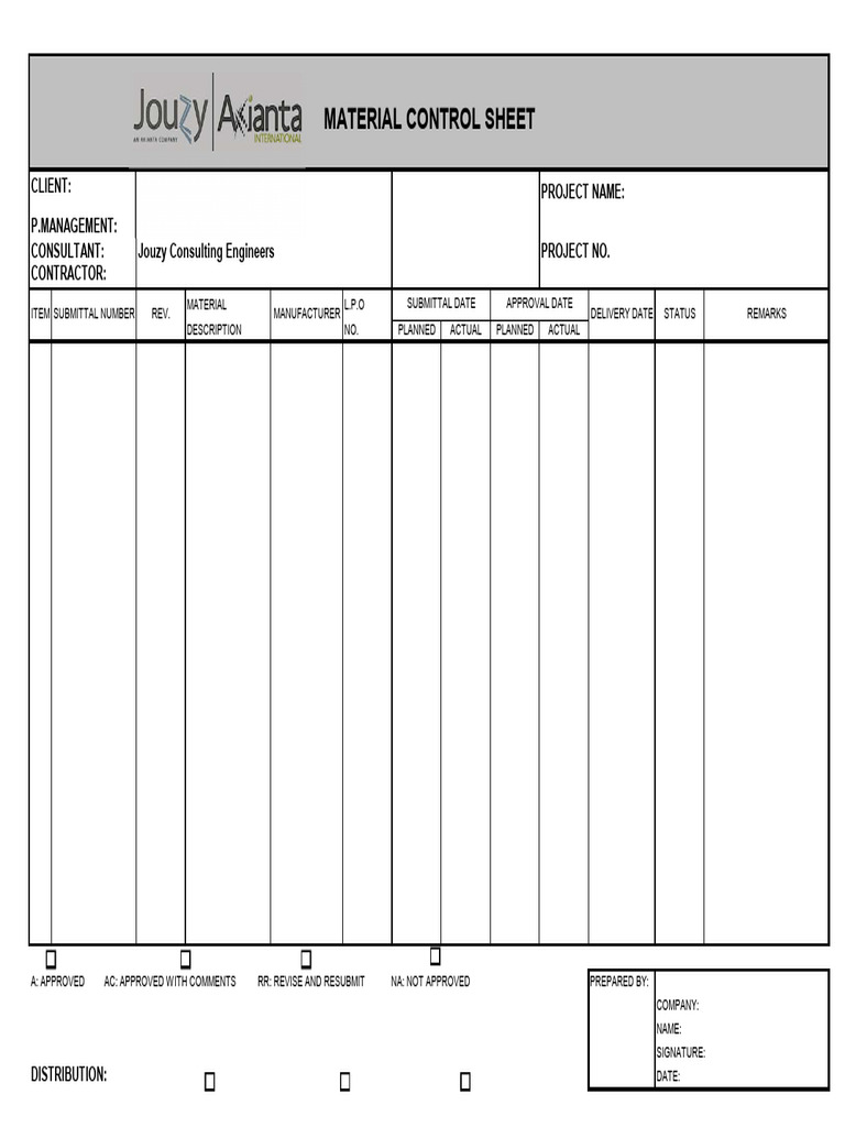 Material Control Sheet PDF